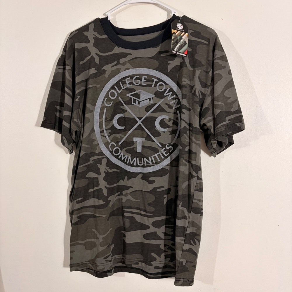 Rothco T-Shirt Women Large Green Camo New College Town Communities Ringer Tee